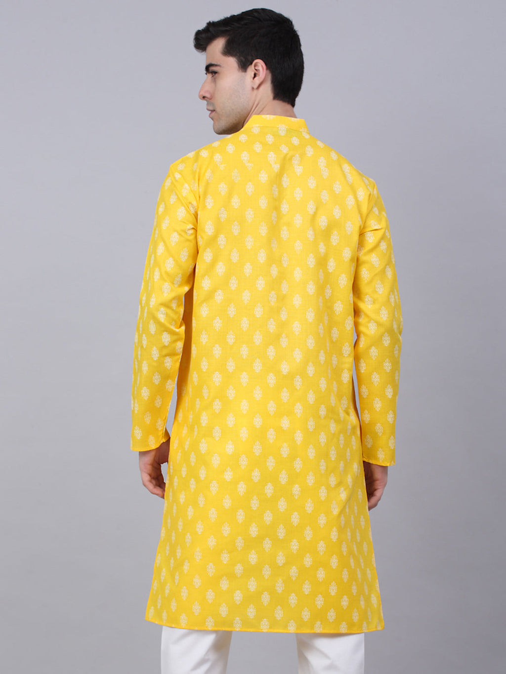 Jompers Men's Cotton Floral printed Kurta - Lemon