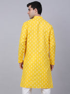 Jompers Men's Cotton Floral printed Kurta - Lemon