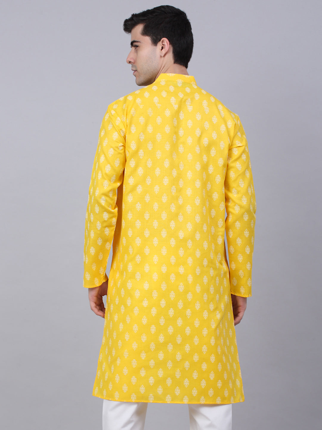 Jompers Men's Cotton Floral printed Kurta - Lemon