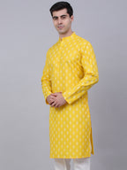 Jompers Men's Cotton Floral printed Kurta - Lemon