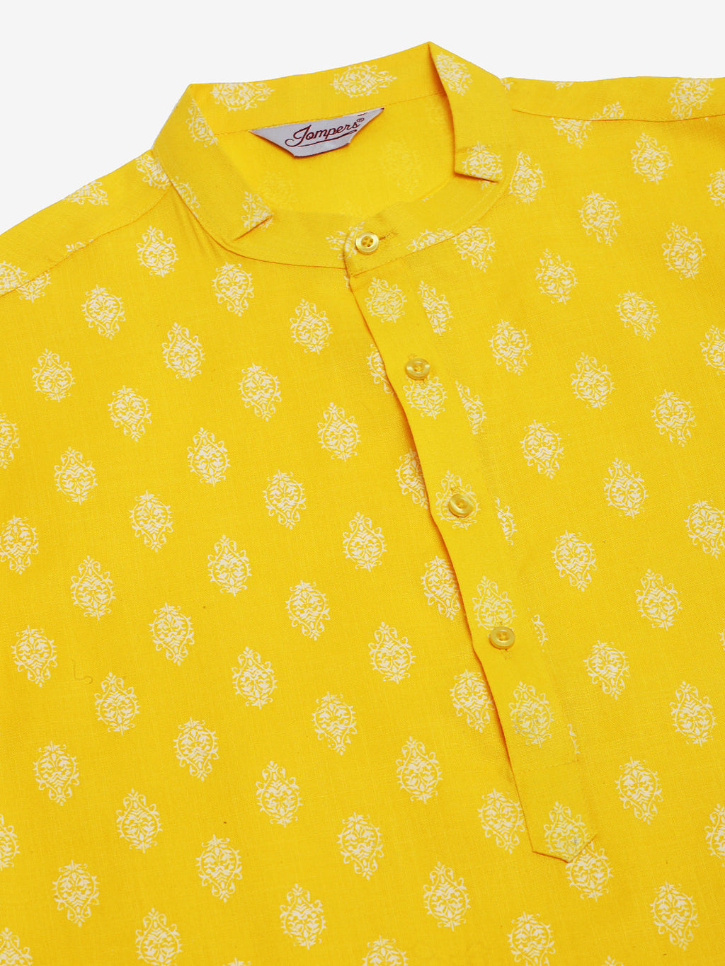 Jompers Men's Cotton Floral printed Kurta - Lemon