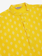 Jompers Men's Cotton Floral printed Kurta - Lemon