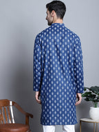 Jompers Men's Cotton Floral printed Kurta Only - Navy Blue