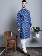 Jompers Men's Cotton Floral printed Kurta Only - Navy Blue