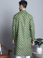 Jompers Men's Cotton Floral printed Kurta Only - Olive - Distacart