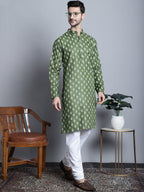 Jompers Men's Cotton Floral printed Kurta Only - Olive - Distacart