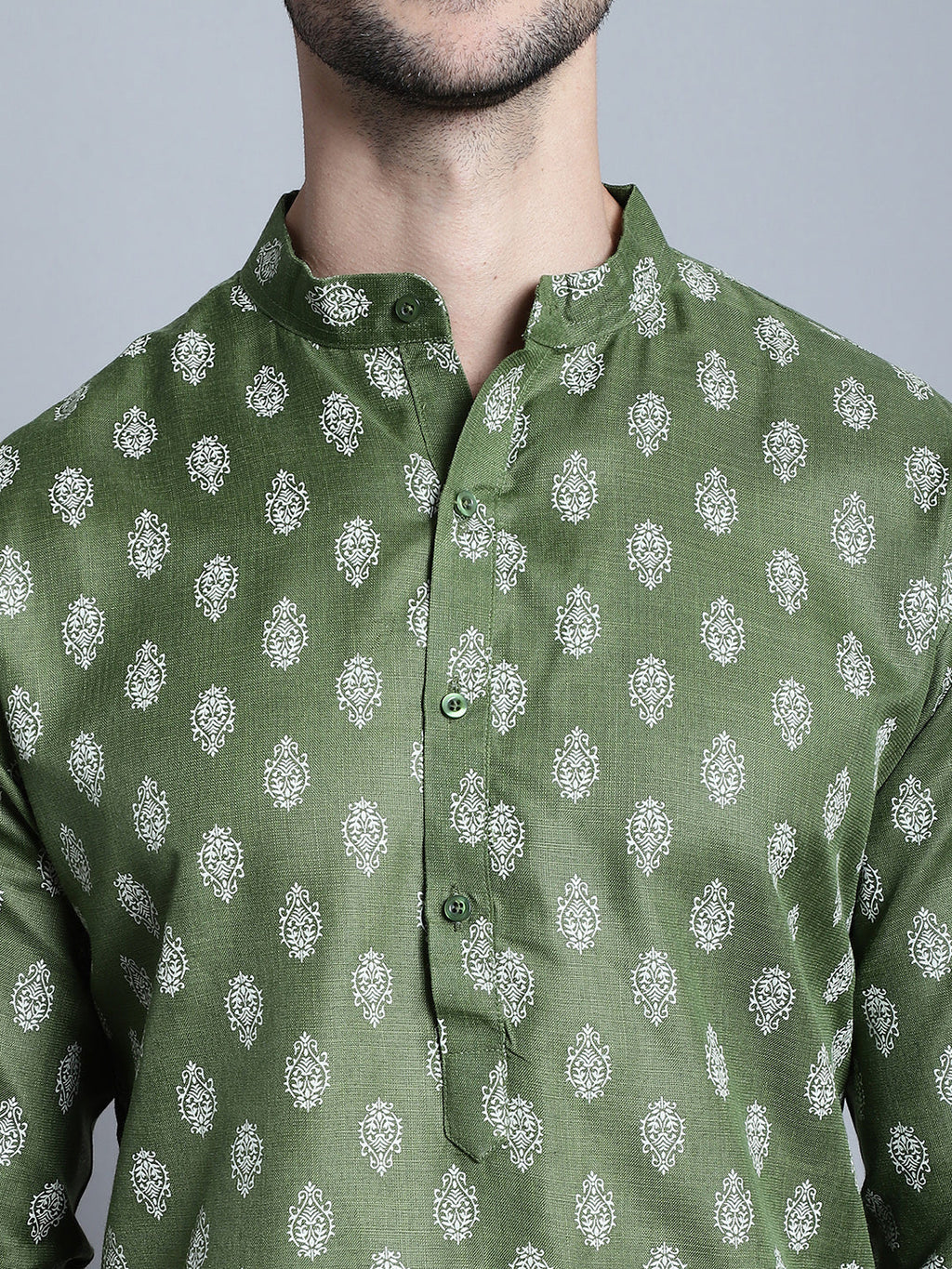 Jompers Men's Cotton Floral printed Kurta Only - Olive - Distacart