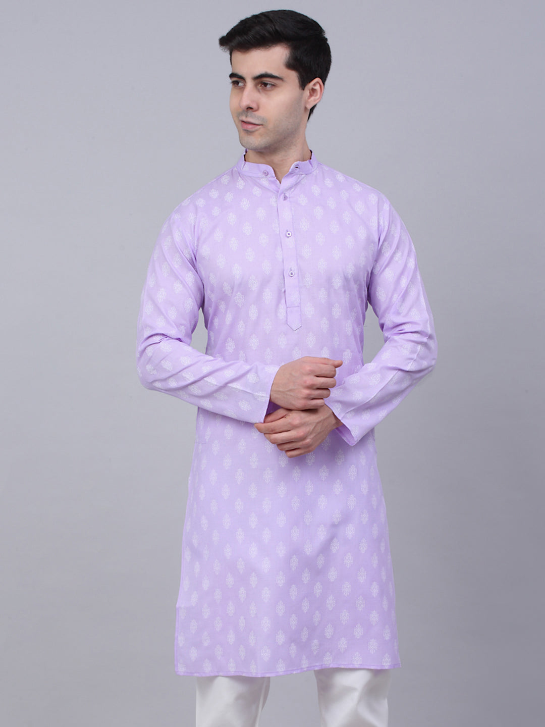 Jompers Men's Cotton Floral printed Kurta - Purple