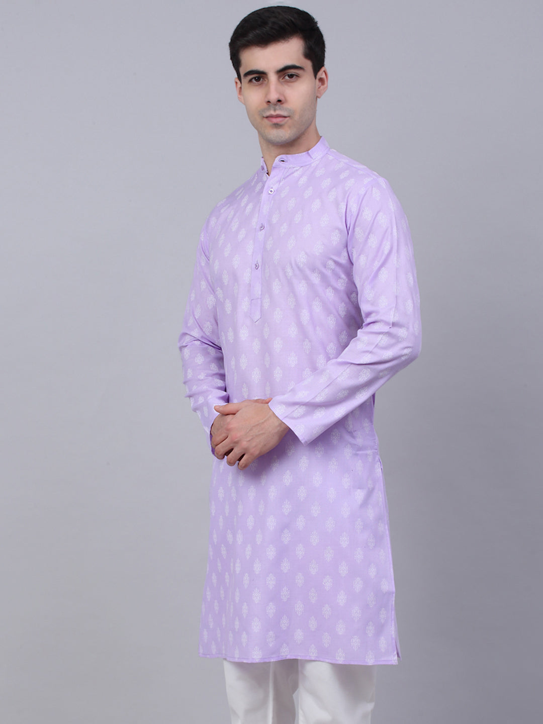 Jompers Men's Cotton Floral printed Kurta - Purple