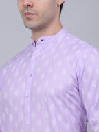Jompers Men's Cotton Floral printed Kurta - Purple