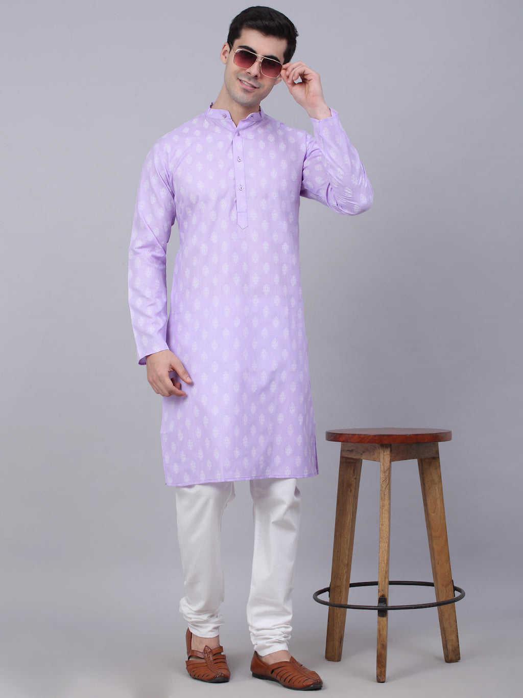 Jompers Men's Cotton Floral printed Kurta - Purple
