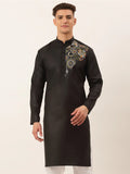 Jompers Men's Cotton Embroidered Kurta - Black
