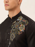 Jompers Men's Cotton Embroidered Kurta - Black
