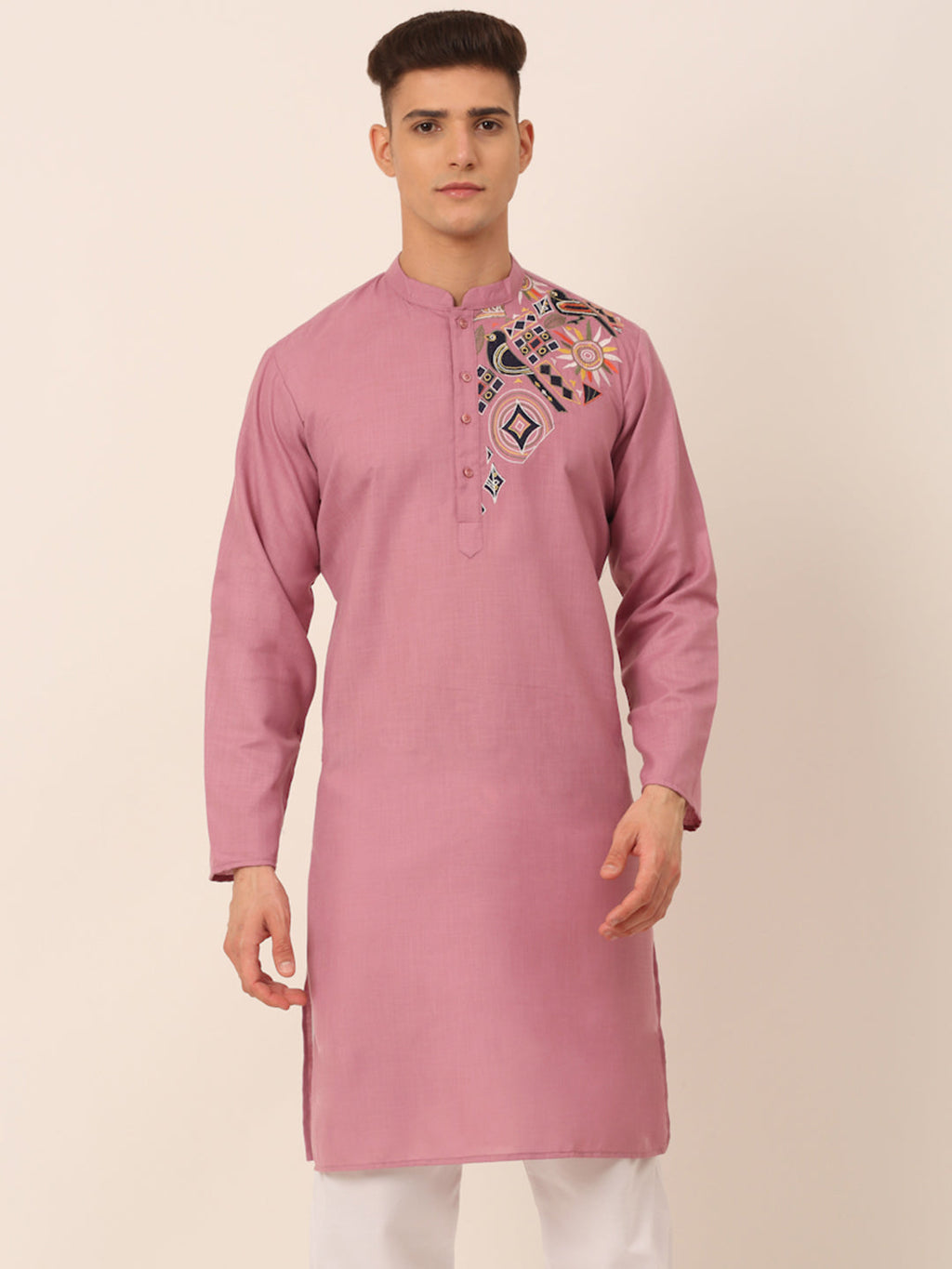 Jompers Men's Cotton Embroidered Kurta - Magenta