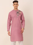 Jompers Men's Cotton Embroidered Kurta - Magenta