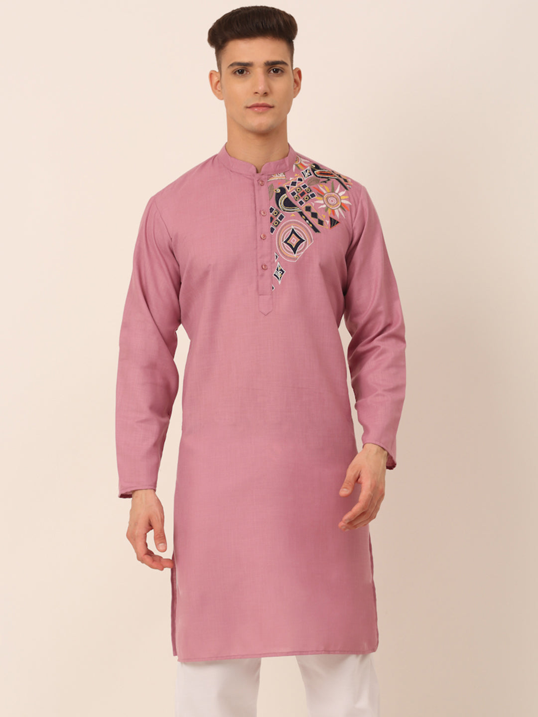Jompers Men's Cotton Embroidered Kurta - Magenta