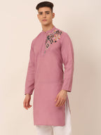 Jompers Men's Cotton Embroidered Kurta - Magenta