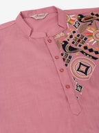 Jompers Men's Cotton Embroidered Kurta - Magenta