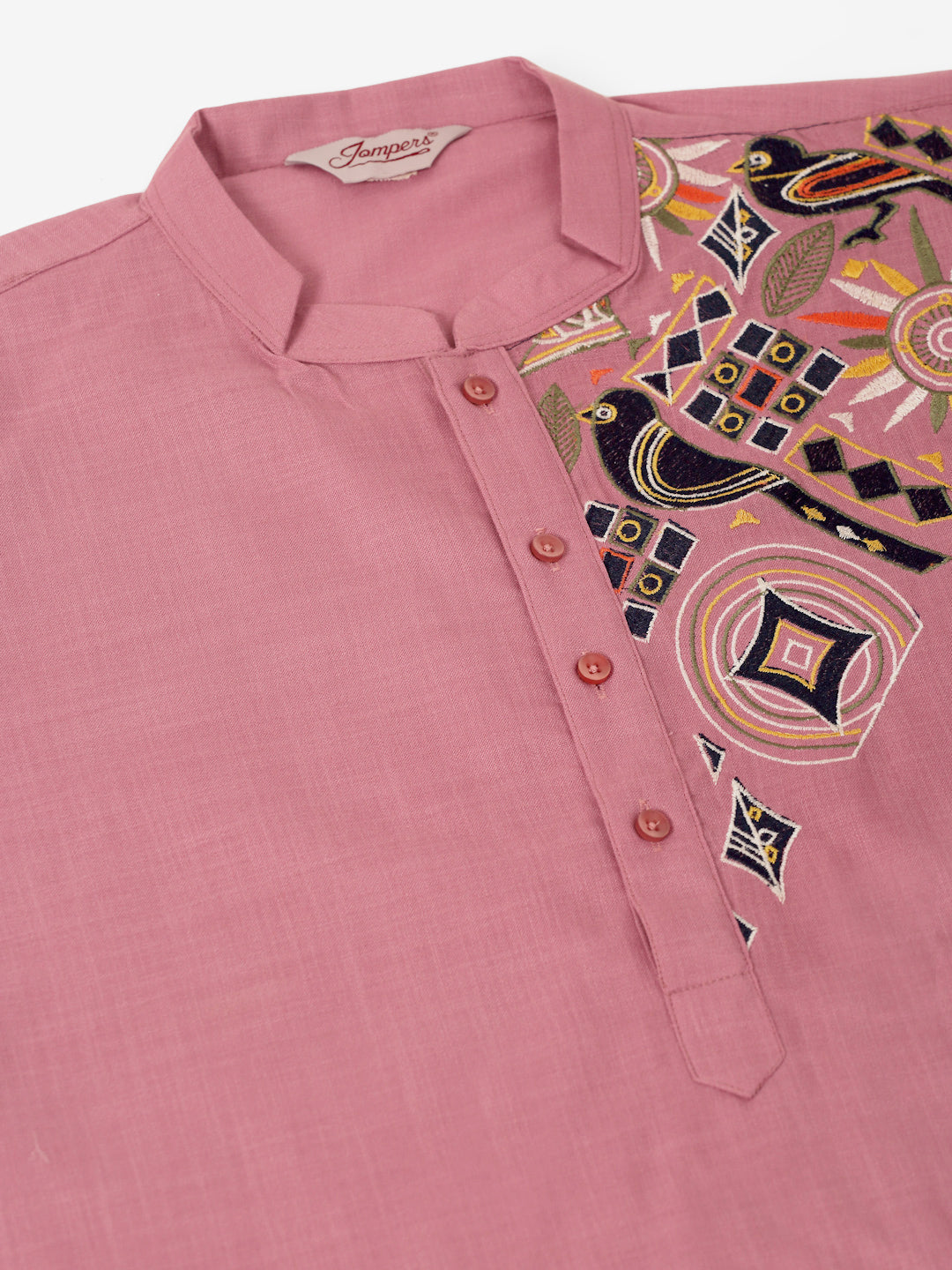 Jompers Men's Cotton Embroidered Kurta - Magenta