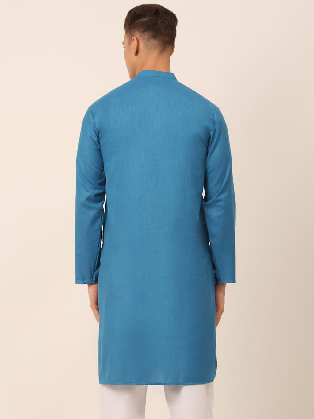 Jompers Men's Cotton Embroidered Kurta - Peacock