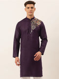 Jompers Men's Cotton Embroidered Kurta - Purple