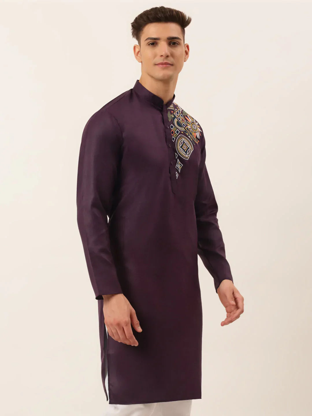 Jompers Men's Cotton Embroidered Kurta - Purple