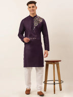 Jompers Men's Cotton Embroidered Kurta - Purple