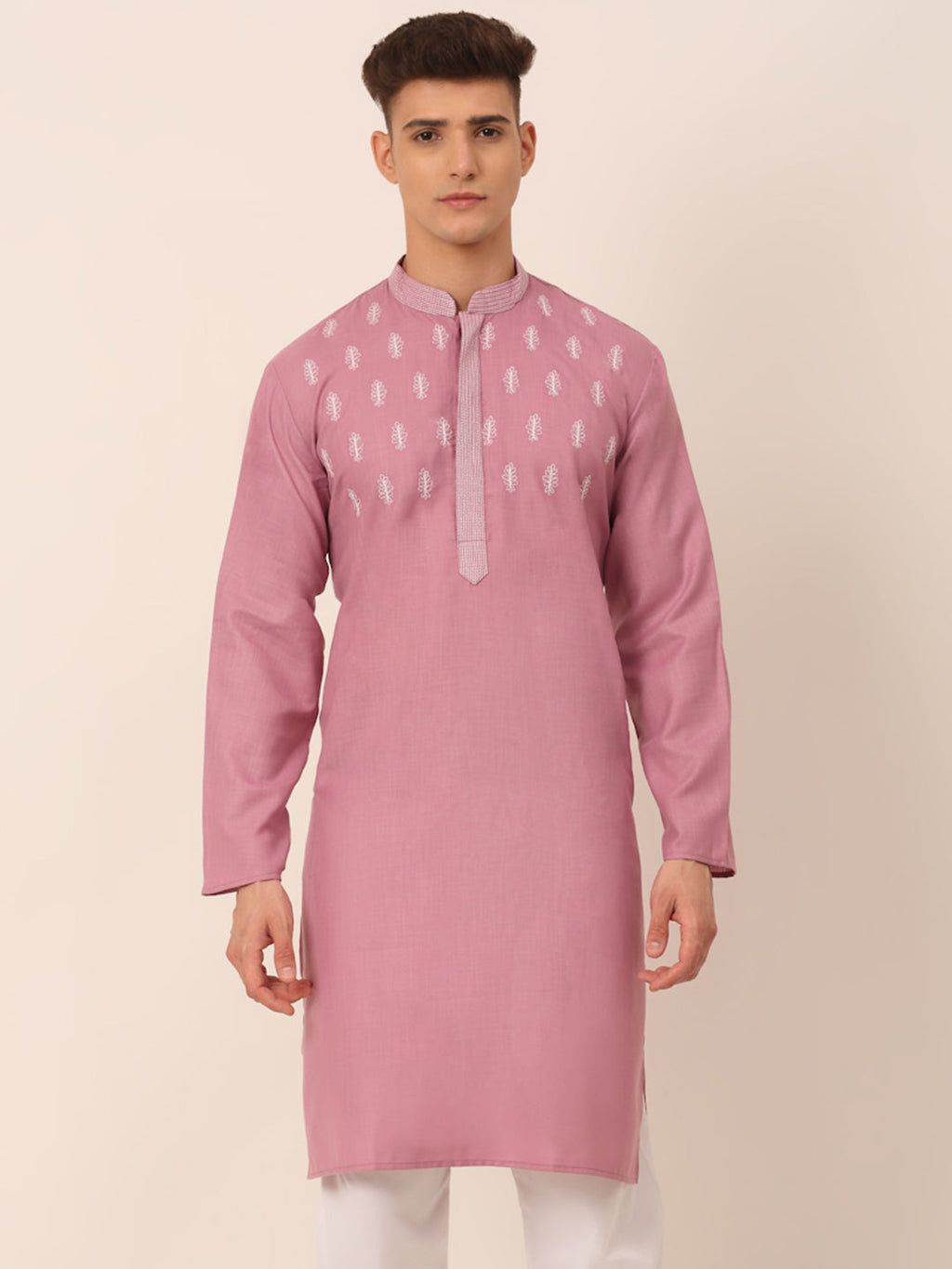 Jompers Men's Magenta Pink Embroidered Kurta