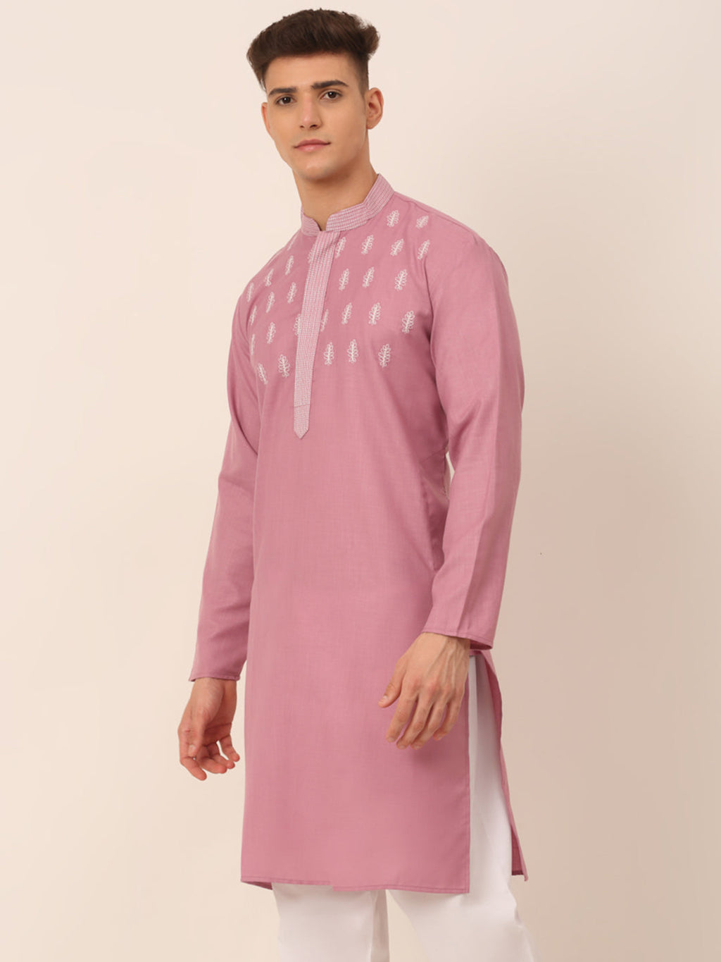 Jompers Men's Magenta Pink Embroidered Kurta
