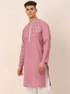 Jompers Men's Magenta Pink Embroidered Kurta