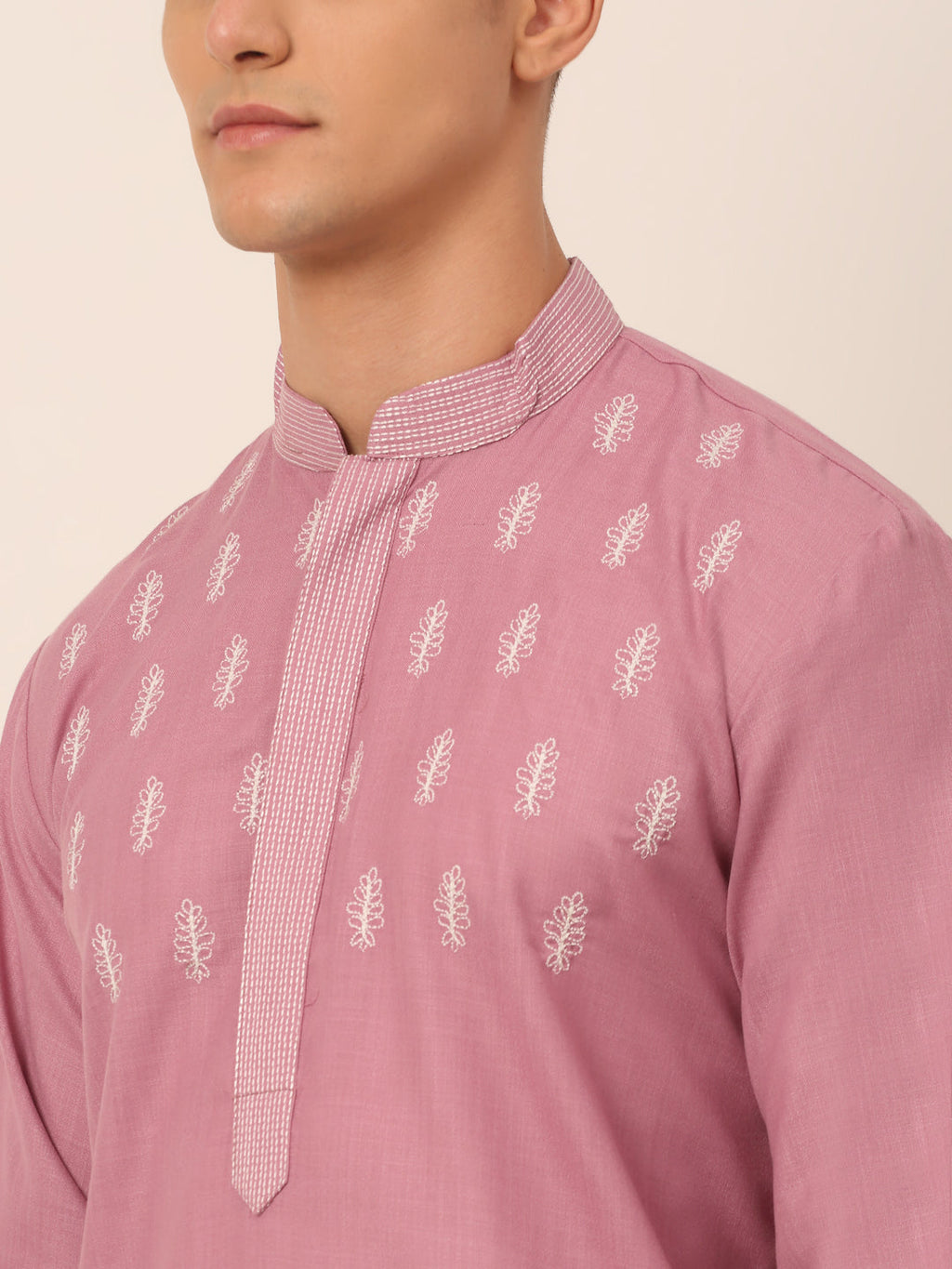 Jompers Men's Magenta Pink Embroidered Kurta