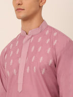 Jompers Men's Magenta Pink Embroidered Kurta