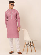Jompers Men's Magenta Pink Embroidered Kurta