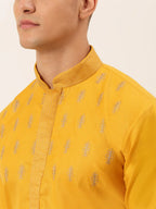 Jompers Men's Cotton Embroidered Kurta - Mustard
