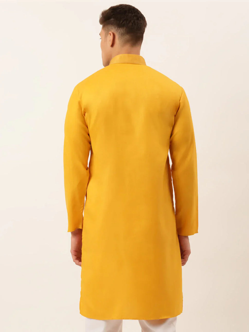 Jompers Men's Cotton Embroidered Kurta - Mustard