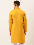 Jompers Men's Cotton Embroidered Kurta - Mustard