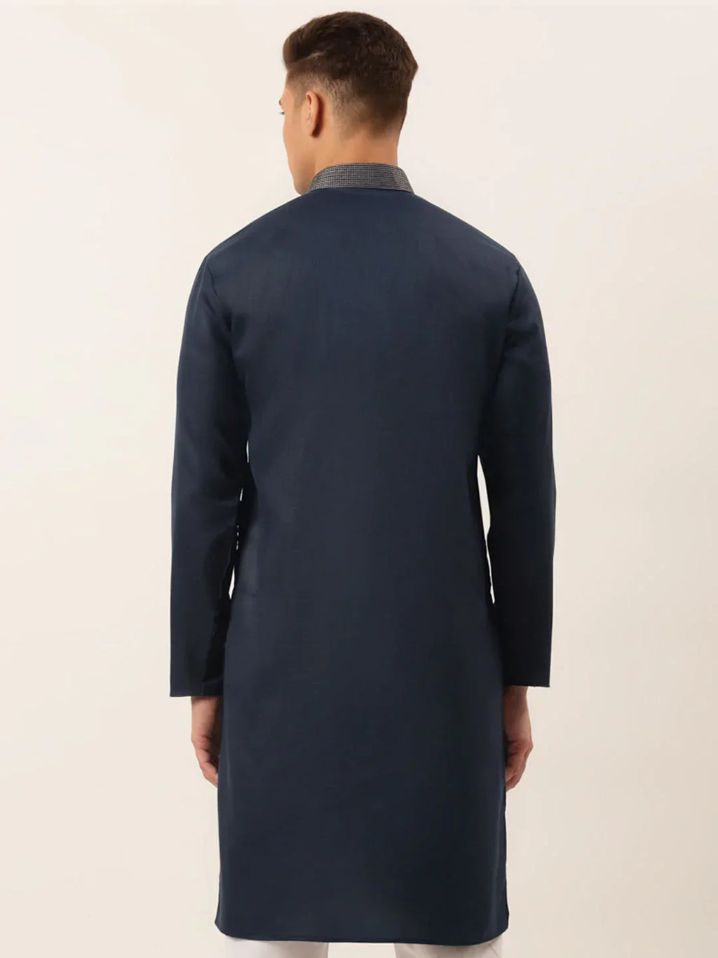 Jompers Men's Cotton Embroidered Kurta - Navy Blue