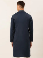 Jompers Men's Cotton Embroidered Kurta - Navy Blue