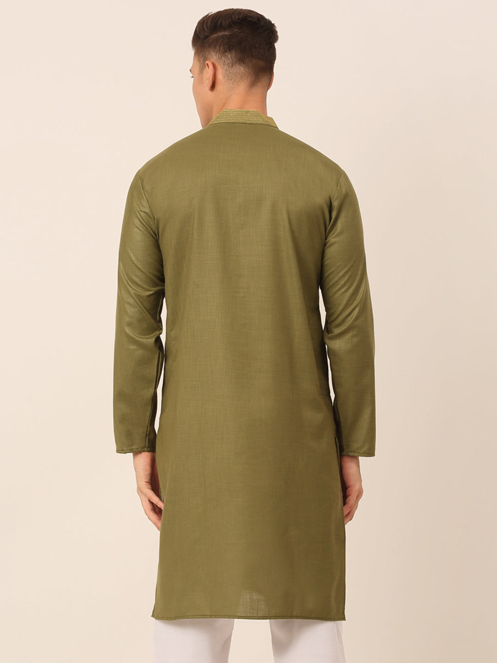 Jompers Men's Olive Green Embroidered Kurta
