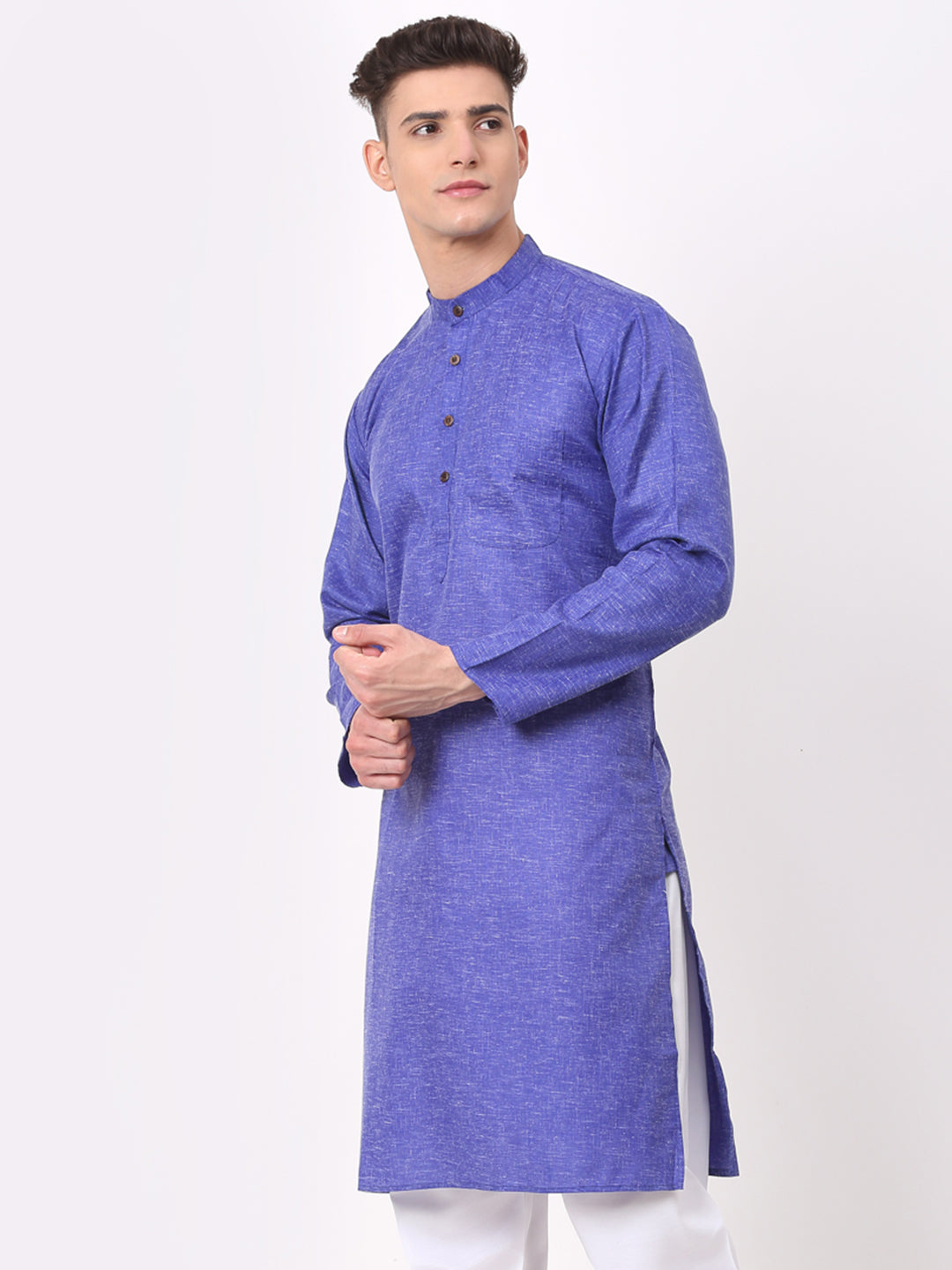 Jompers Men's Cotton Solid Kurta - Blue