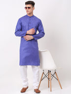 Jompers Men's Cotton Solid Kurta - Blue