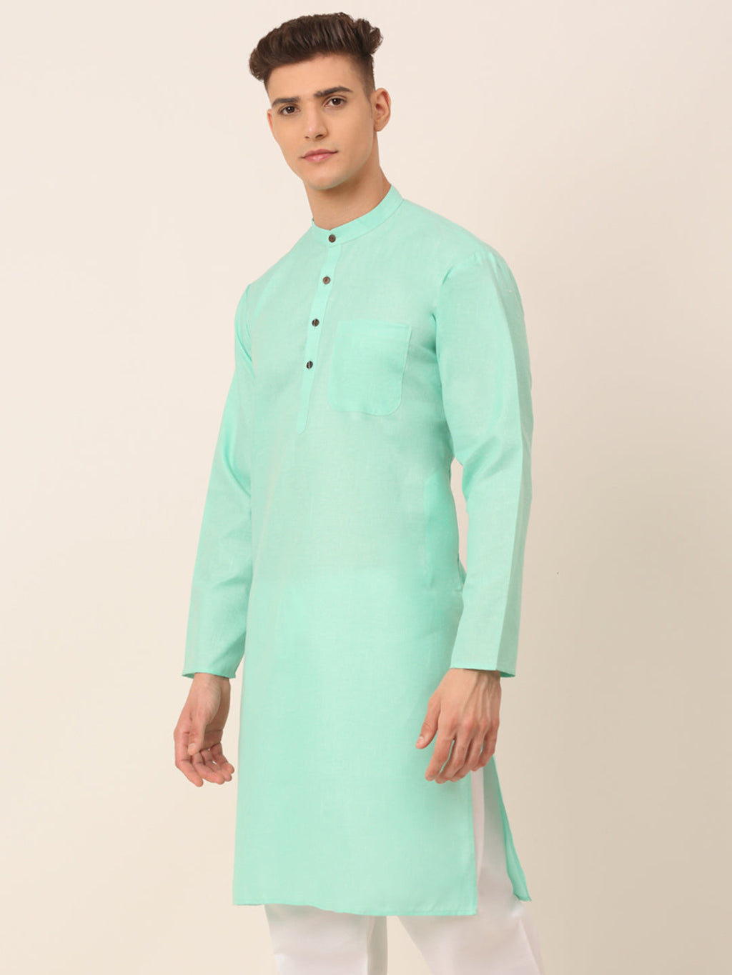Jompers Men's Cotton Solid Kurta - Green