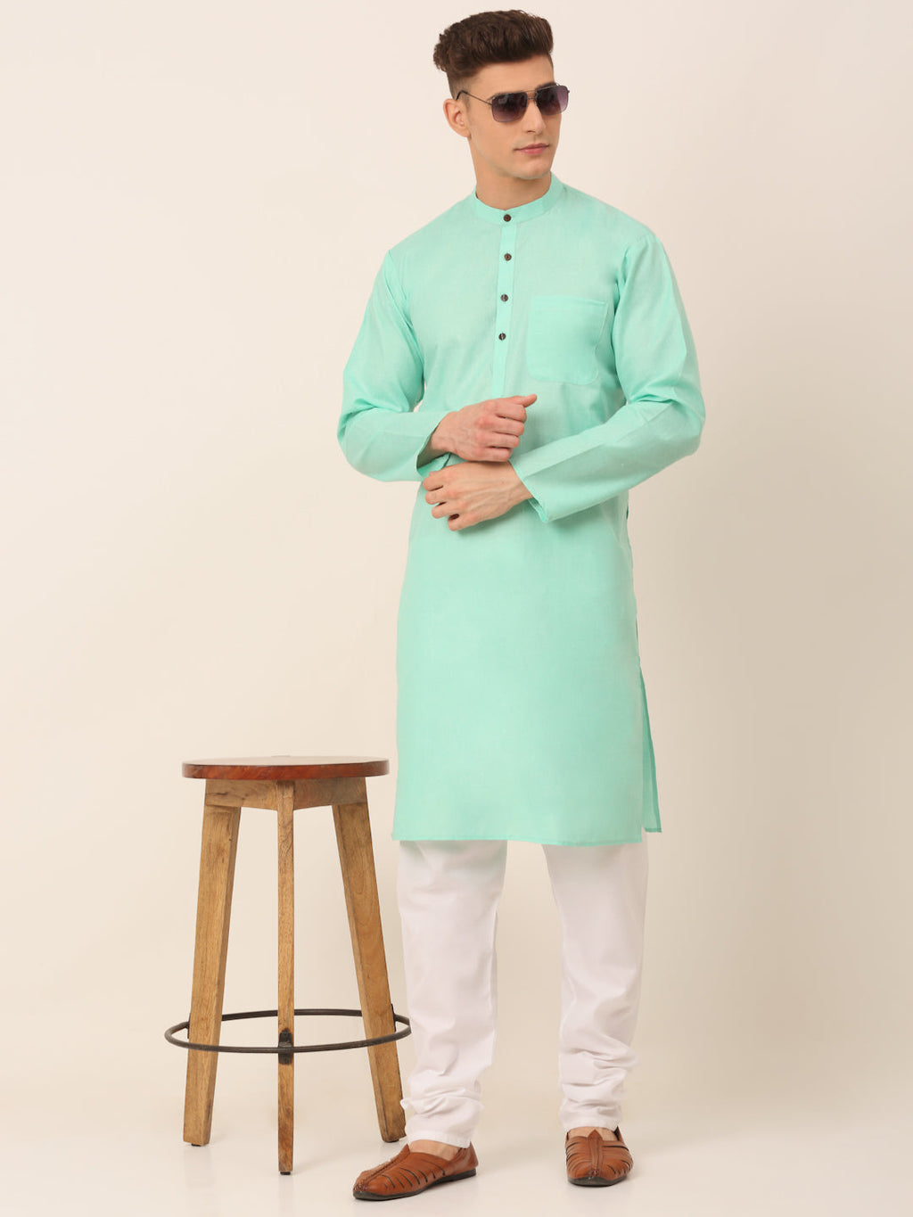 Jompers Men's Cotton Solid Kurta - Green