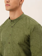 Jompers Men's Cotton Solid Kurta - Olive