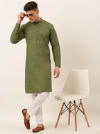 Jompers Men's Cotton Solid Kurta - Olive