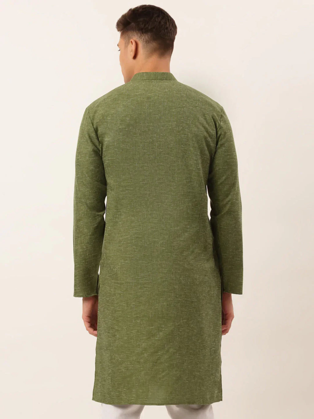 Jompers Men's Cotton Solid Kurta - Olive