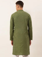 Jompers Men's Cotton Solid Kurta - Olive