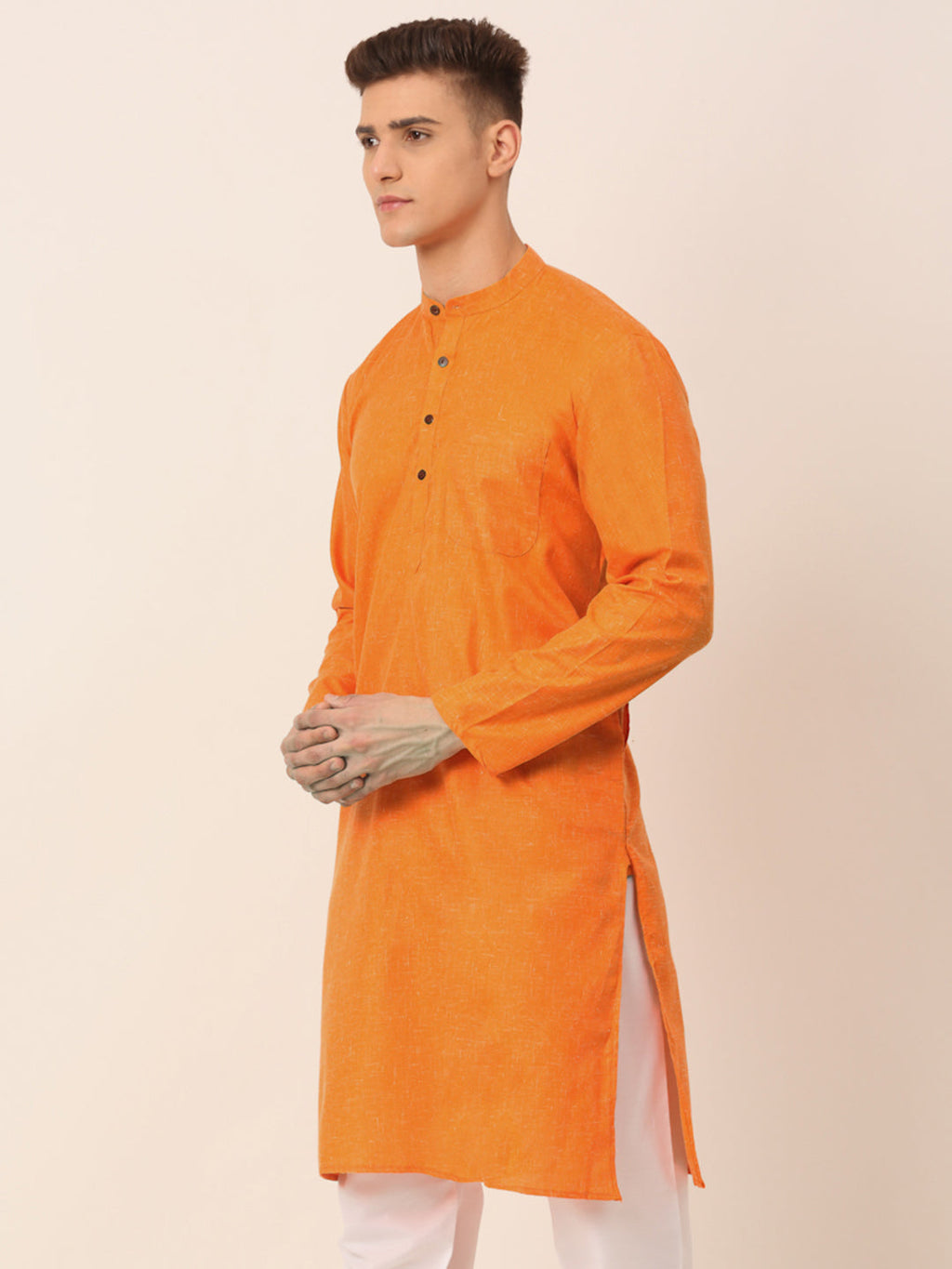 Jompers Men's Cotton Solid Kurta - Orange
