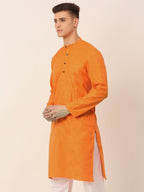 Jompers Men's Cotton Solid Kurta - Orange