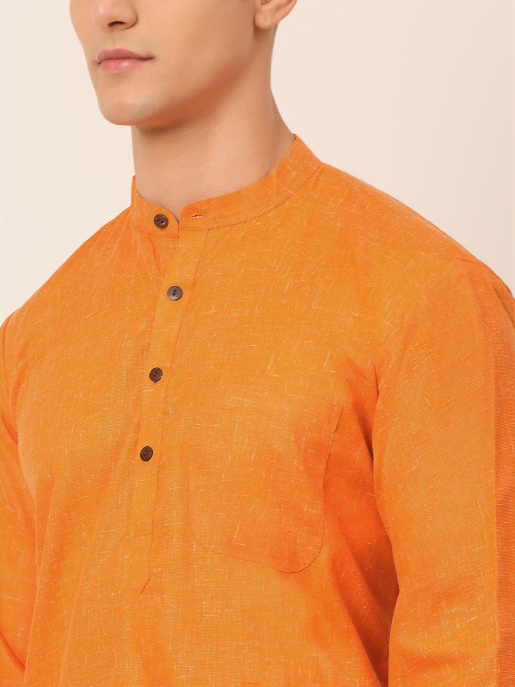 Jompers Men's Cotton Solid Kurta - Orange